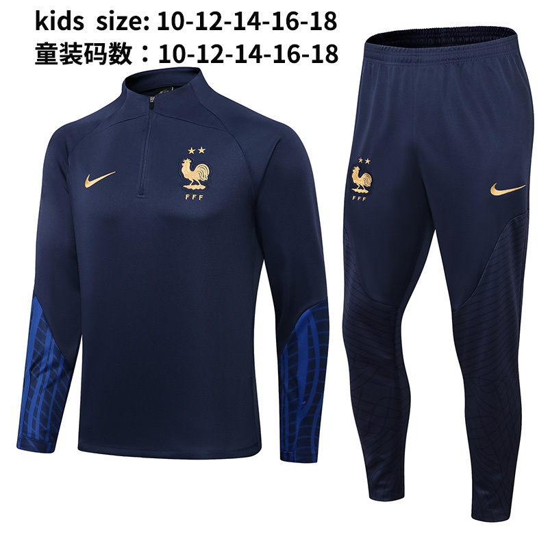 22/23 French sapphire blue sleeve print kids Tracksuit