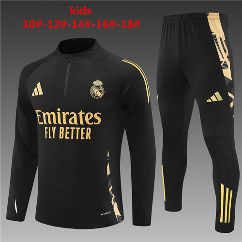 24/25 Real Madrid black golden Kid half zip Tracksuit