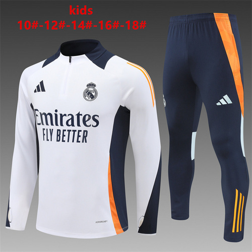 24/25 Real Madrid White Kid half zip Tracksuit