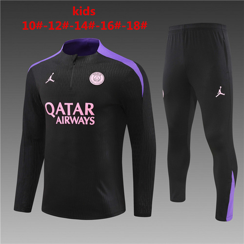 24/25 PSG Black with Purple Kid half zip Tracksuit