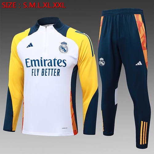 24/25 Real Madrid White half zip Tracksuit Yellow sleeves