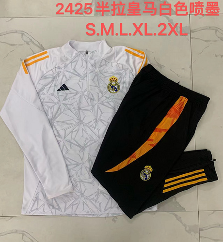 24/25 Real Madrid White Inkjet half zip Tracksuit