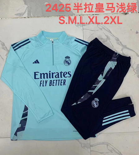 24/25 Real Madrid light green half zip Tracksuit