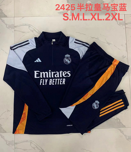 24/25 Real Madrid royal blue with light blue half zip Tracksuit