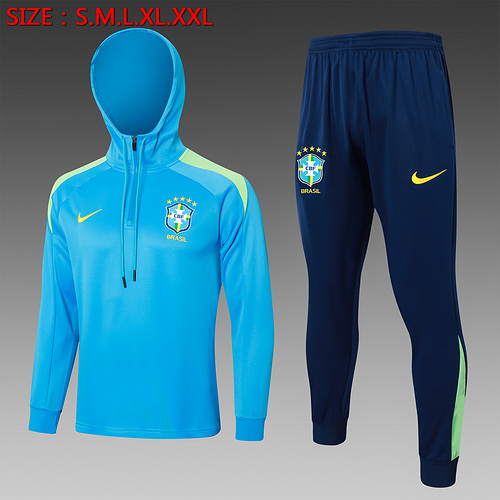 24/25 Brazil Lake Blue half zip Hooded Jacket Sets