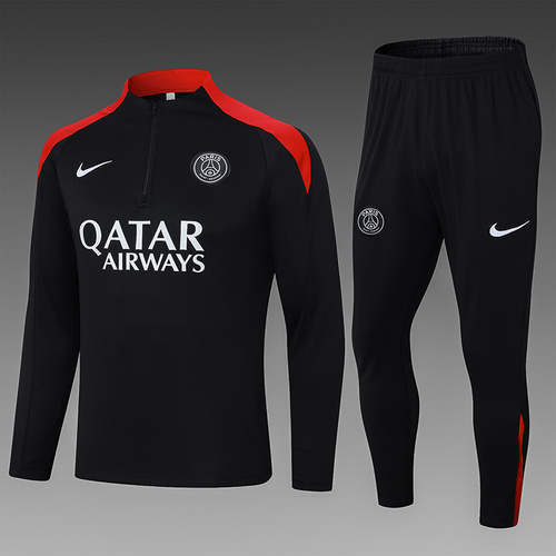 24/25 PSG Black with red collar half zip Tracksuit