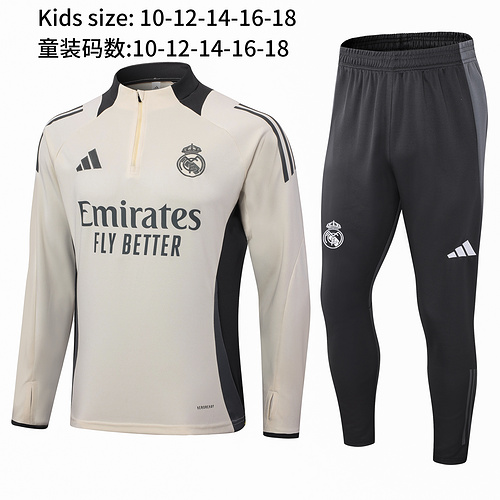 24/25 Real Madrid Beige Kid half zip Tracksuit