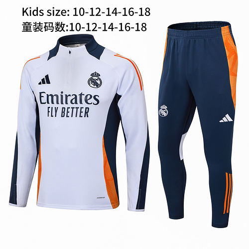 24/25 Real Madrid White Kid half zip Tracksuit