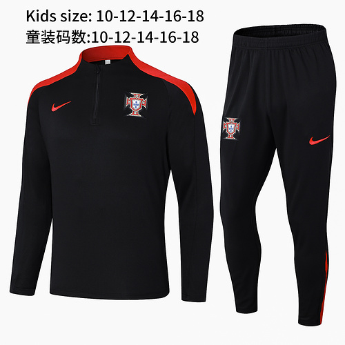 24/25 Portugal black Kid half zip Tracksuit