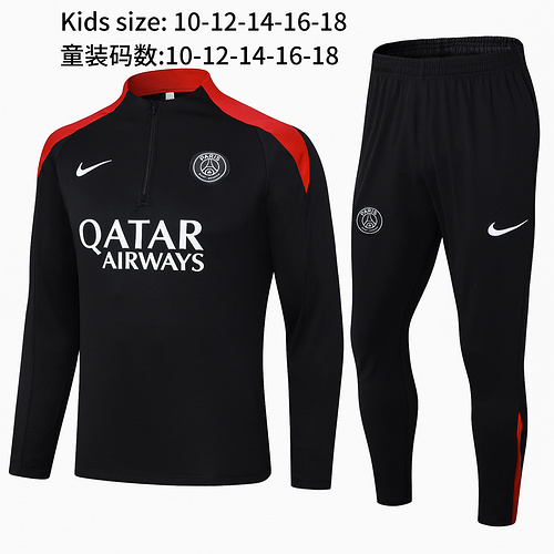 24/25 PSG black and red Kid half zip Tracksuit