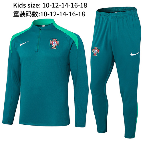 24/25 Portugal dark green Kid half zip Tracksuit