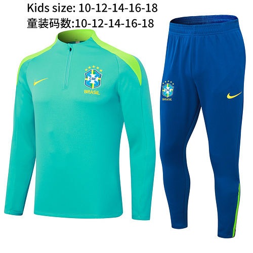 24/25 Brazil light green kid half zip tracksuit