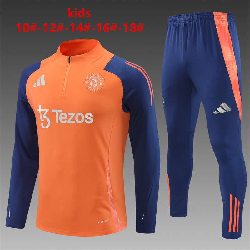 24/25 Manchester United orange Kid half zip Tracksuit