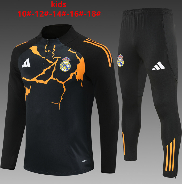 25/26 kid half Real Madrid Black Orange Camouflage Tracksuit