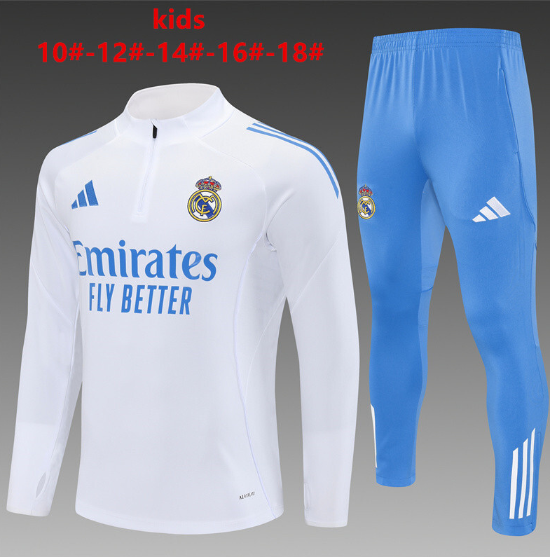 25/26 kid half Real Madrid White with Light Blue Tracksuit
