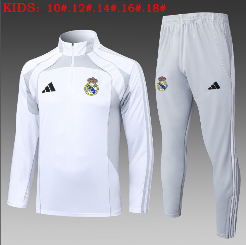 25/26 kid half Real Madrid White Grey Tracksuit