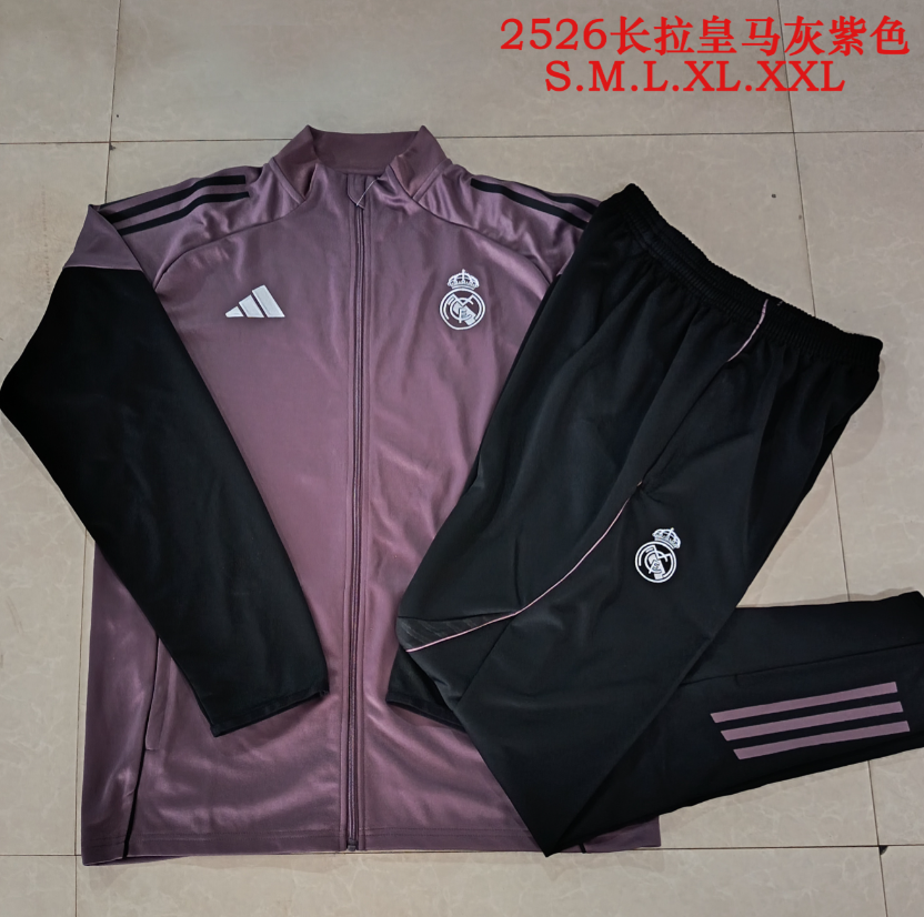 26/27 Long Pull Real Madrid Grey Purple Jackets sets
