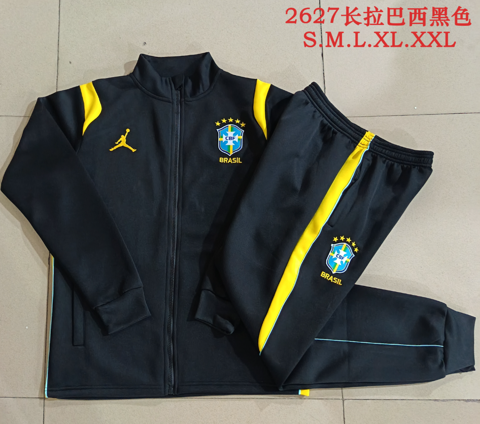 26/27 Long Pull Brazil Black（Yellow color scheme）Jackets sets
