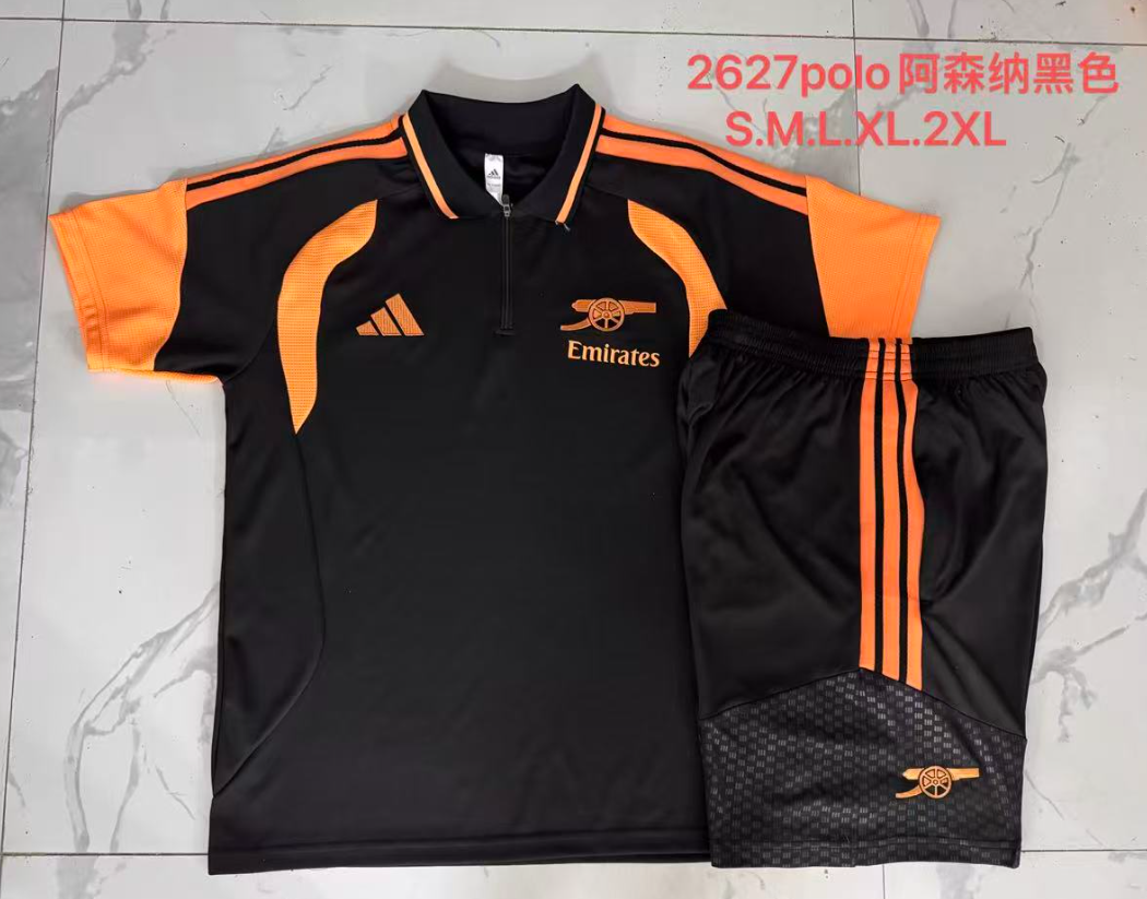 26/27 Adults POLO Arsenal Black with Orange (paired with cropped pants) Training Kits